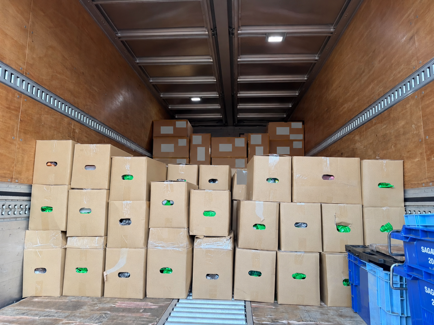 Cartons loaded into a truck