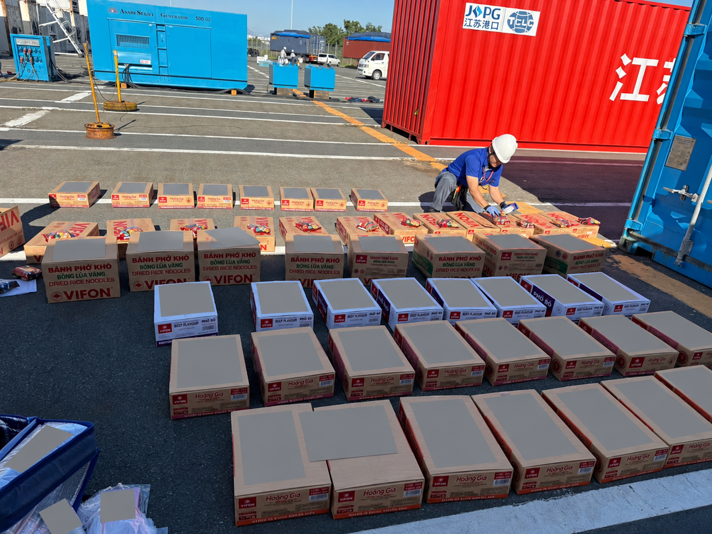 Product packs and cartons at a container area